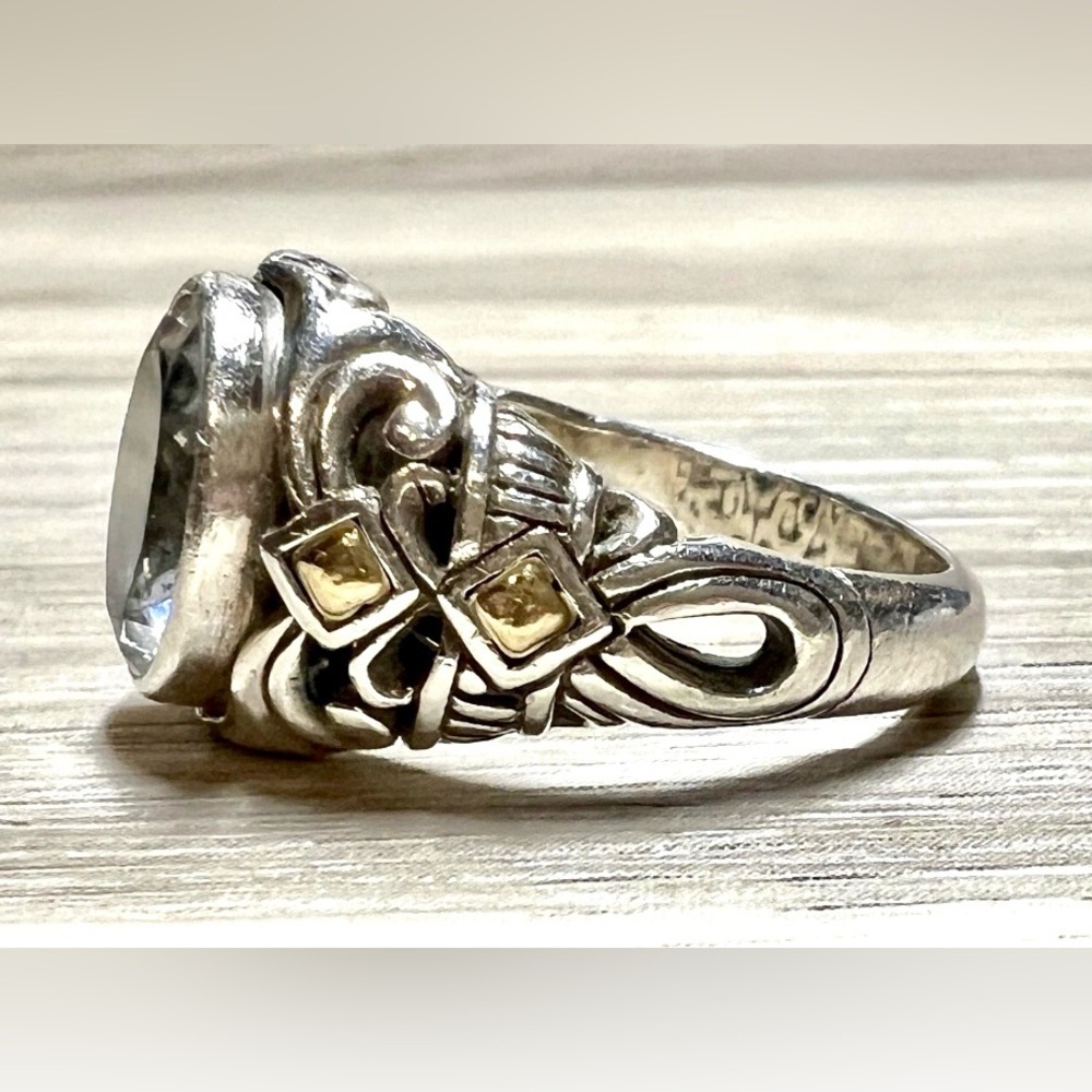 Designer Signed Robert Manse Sterling Silver & 14K Gold Prasiolite Ring, Size 8 - Picture 3 of 10